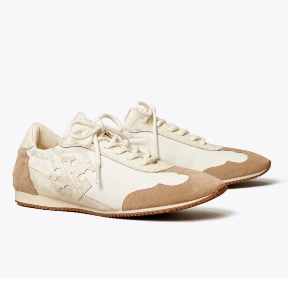 Tory Burch Women’s Tan and Cream Suede Sneakers